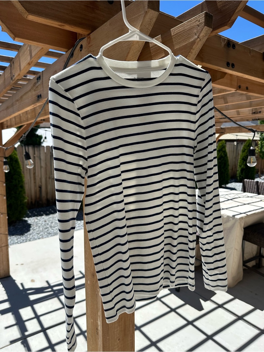 J. Crew Cream and Navy Striped Long Sleeve Tee